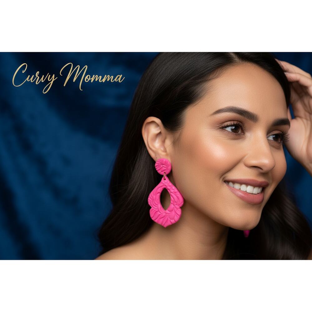 Handcrafted Bright Pink Floral Drop Earrings - Picture 3 of 3